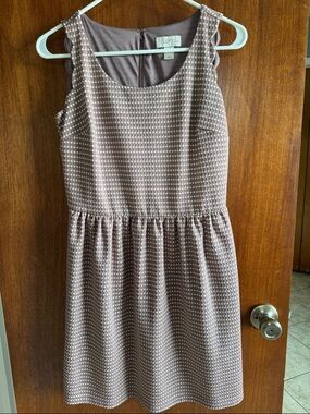 LOFT Mauve Sleeveless Gathered-Waist Dress with Check Texture